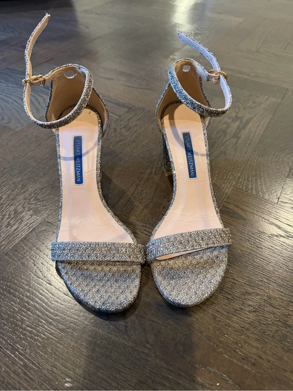 Stuart Weitzman Ankle-Strap Block Heel Sandals - Silver